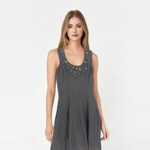 2/$30 PETER SOM Dress Size 4 Gray Rhinestone Neckline Fit & Flare Lined Flaw